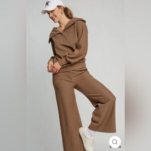 Zenana Tan Ribbed Sweater Pants Set